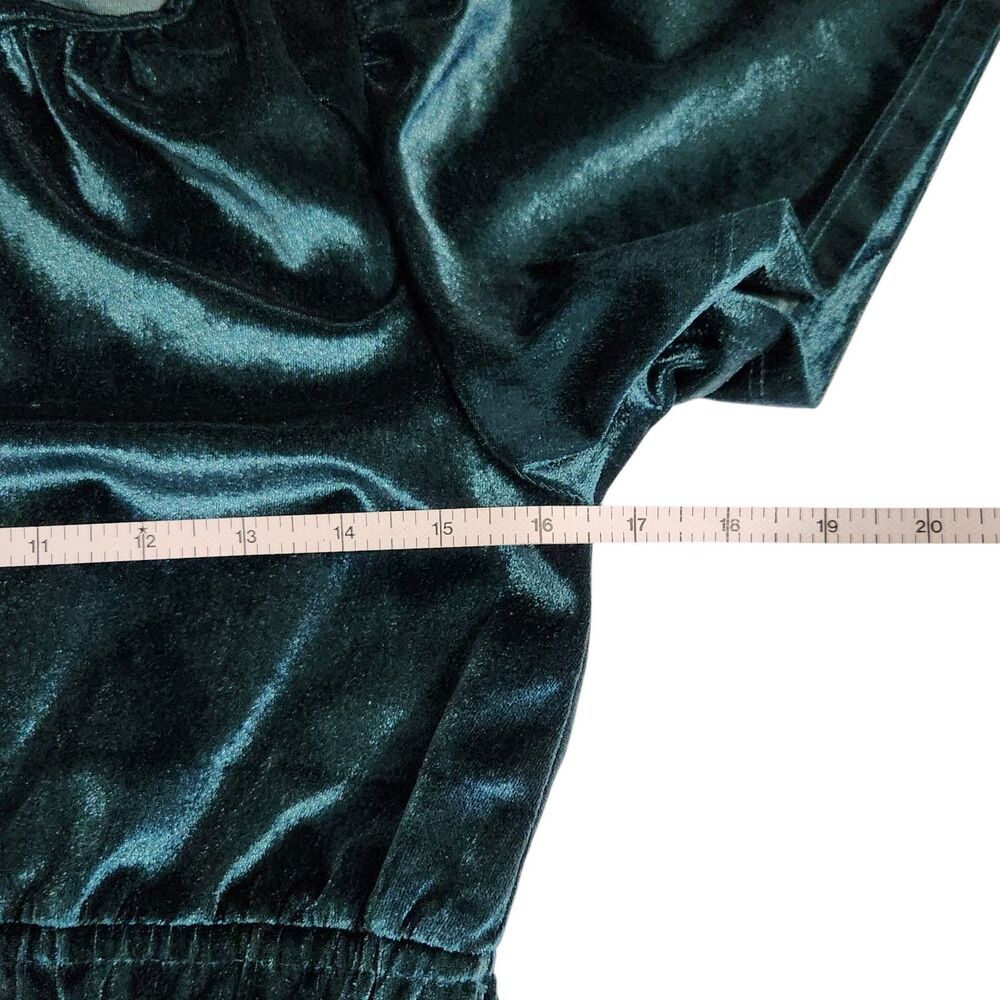 French Connection Emerald Green Velvet Short Sleeve Mini Dress XS NWT Ruffle - Picture 13 of 16